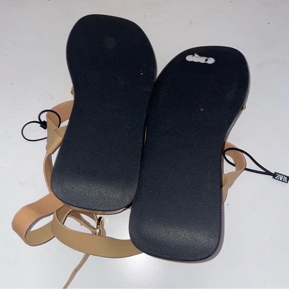 Zara Leather Embellished Flatform Sandals NWT - Picture 4 of 7